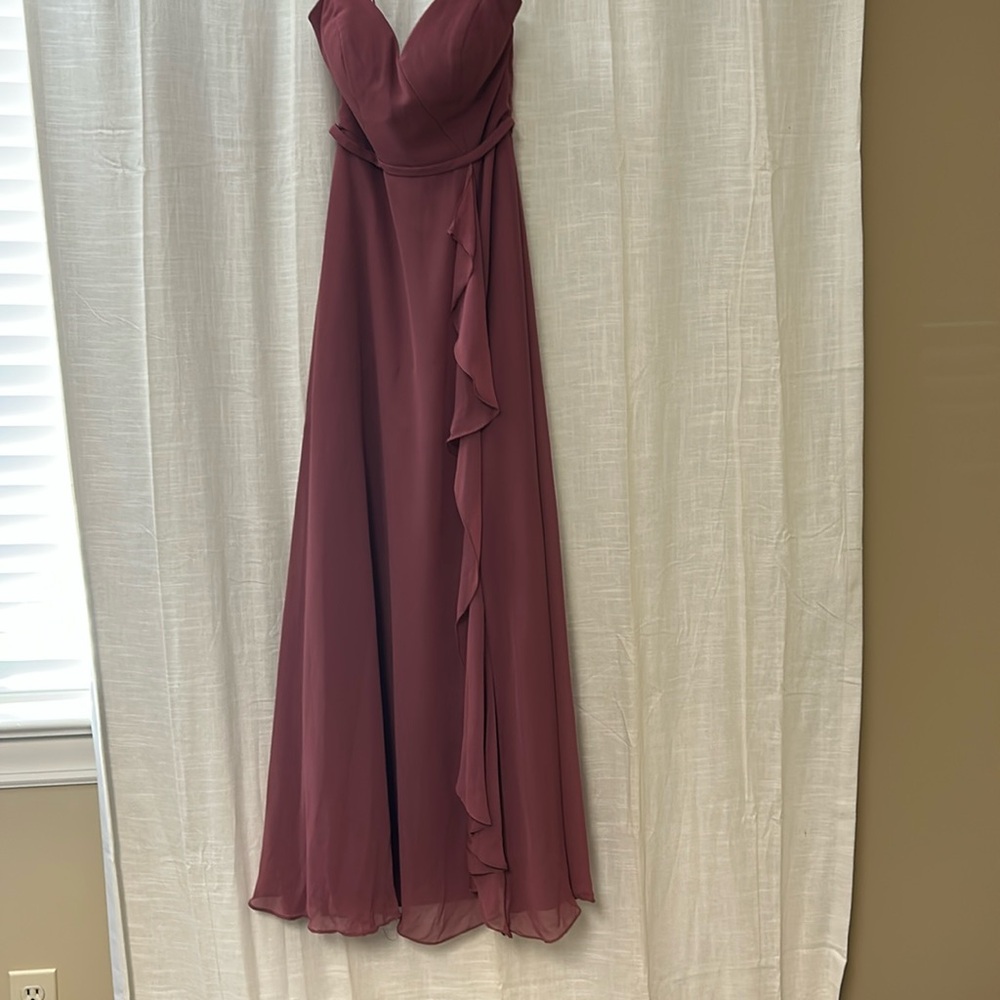 Azazie Naeem Desert Rose A-line V-neck Ruffle Chiffon Ruffle Dress - Picture 2 of 6